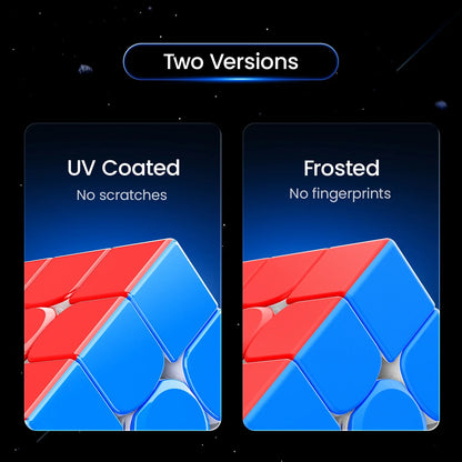 Comparison of two versions of a Rubik's Cube: UV coated with no scratches and frosted with no fingerprints