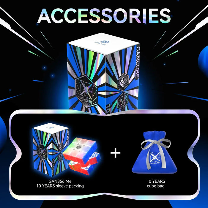 GAN356 Me 10 Years edition puzzle cube with sleeve packaging and blue 10 Years cube bag