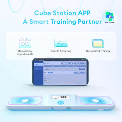 Smart cube training station with app for analyzing results and customized practice sessions