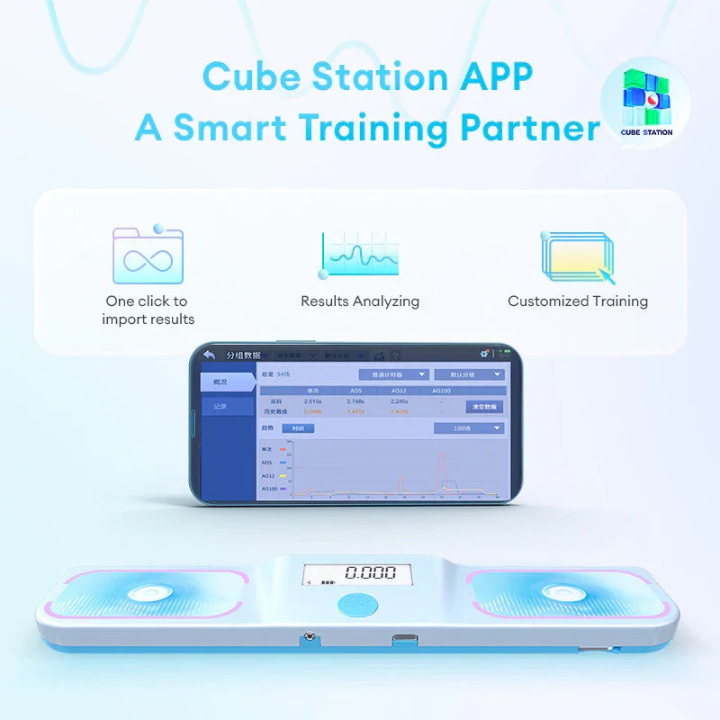 Smart cube training station with app for analyzing results and customized practice sessions