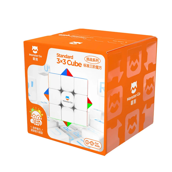 Monster Go Standard 3x3 Cube packaging in orange and white, puzzle toy for kids