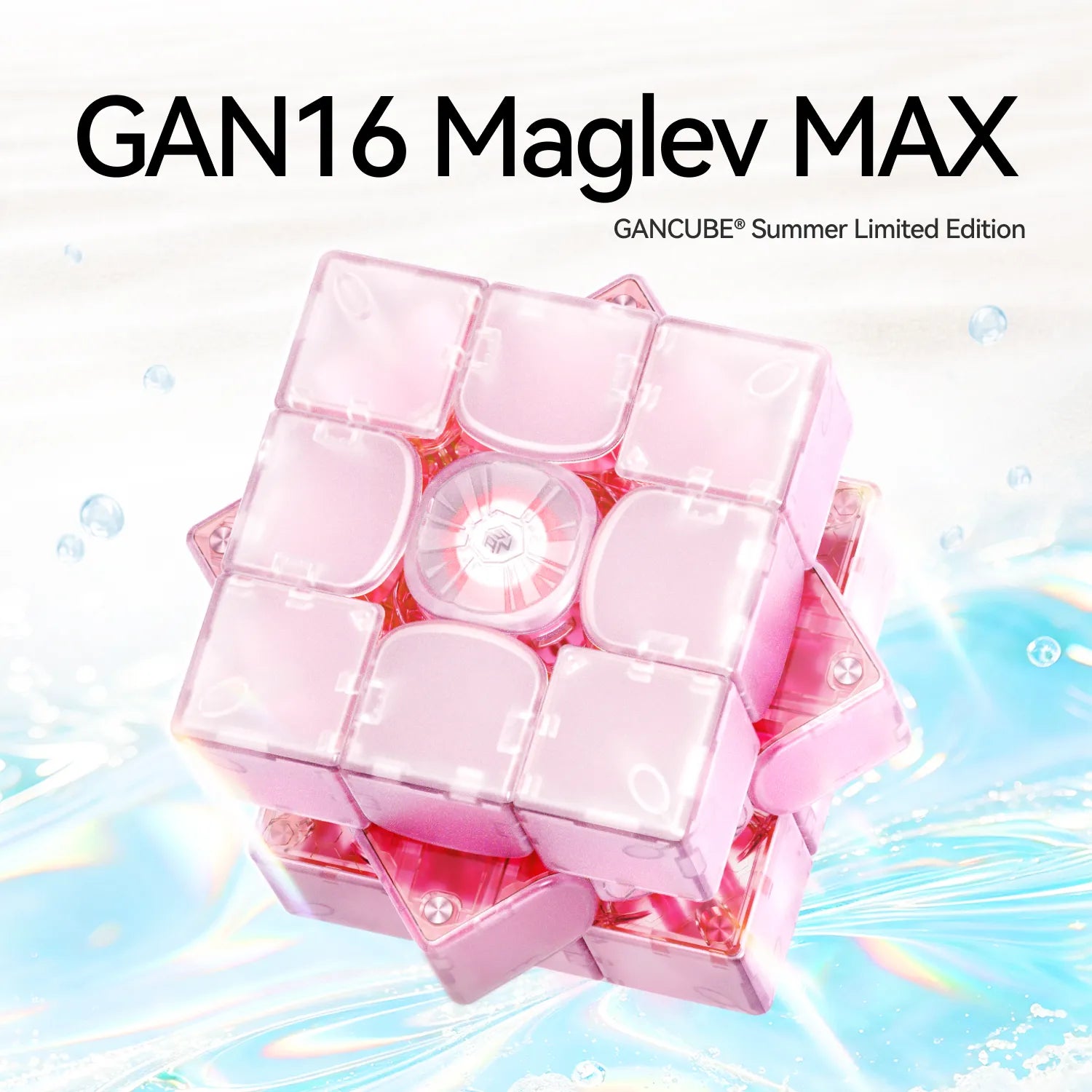 GAN16 Maglev MAX pink transparent speed cube, summer limited edition with water splash effect