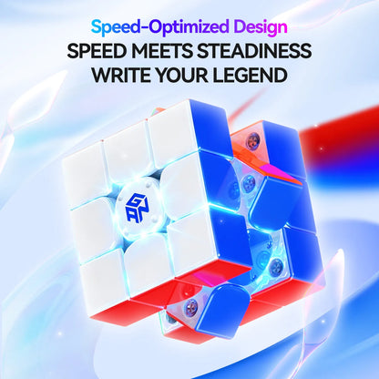 Speed-optimized magic cube with glowing blue accents, showcasing advanced design for fast solving